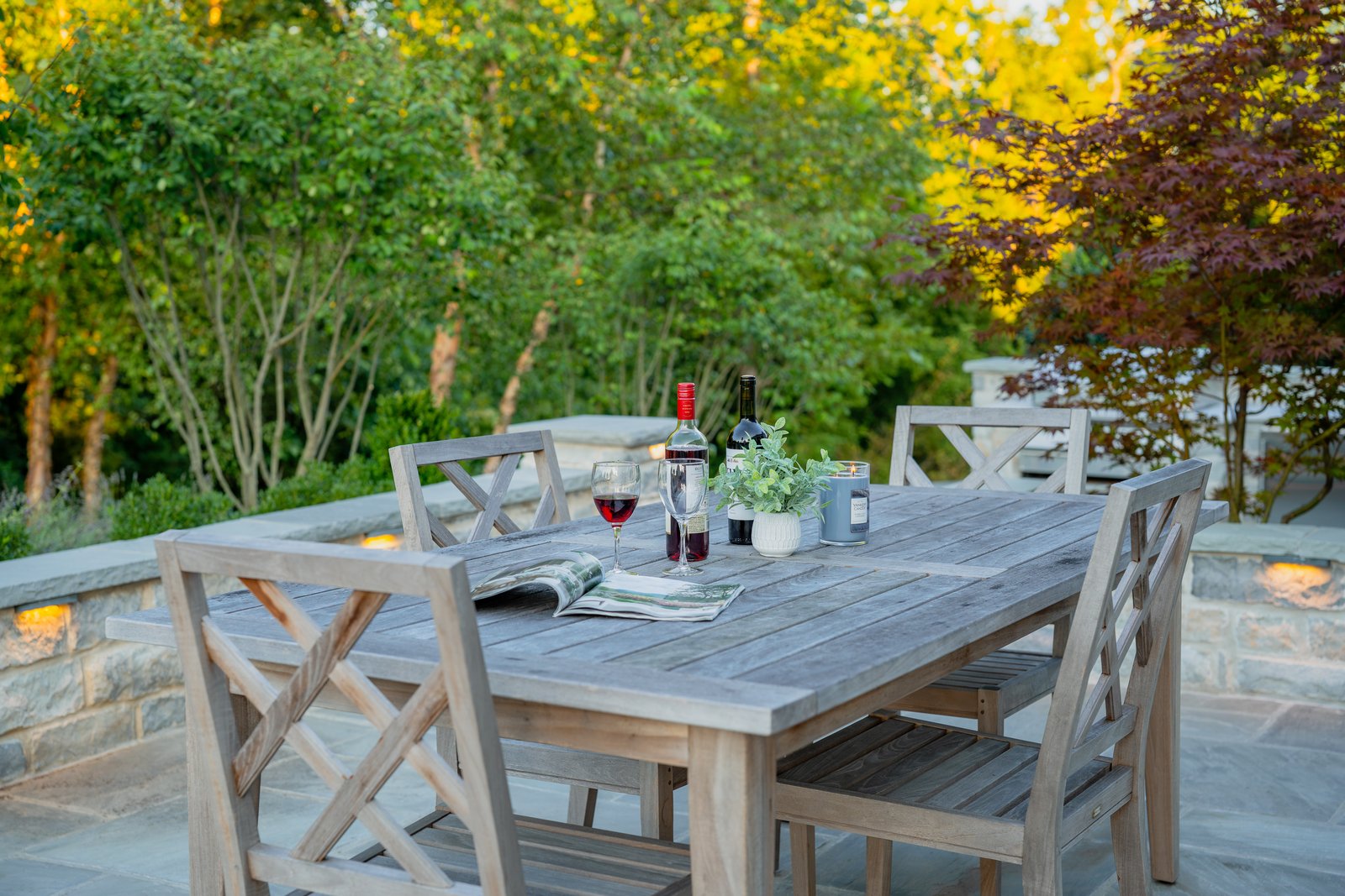 Golden Hour Table &mdash; dining terrace in late afternoon light.
